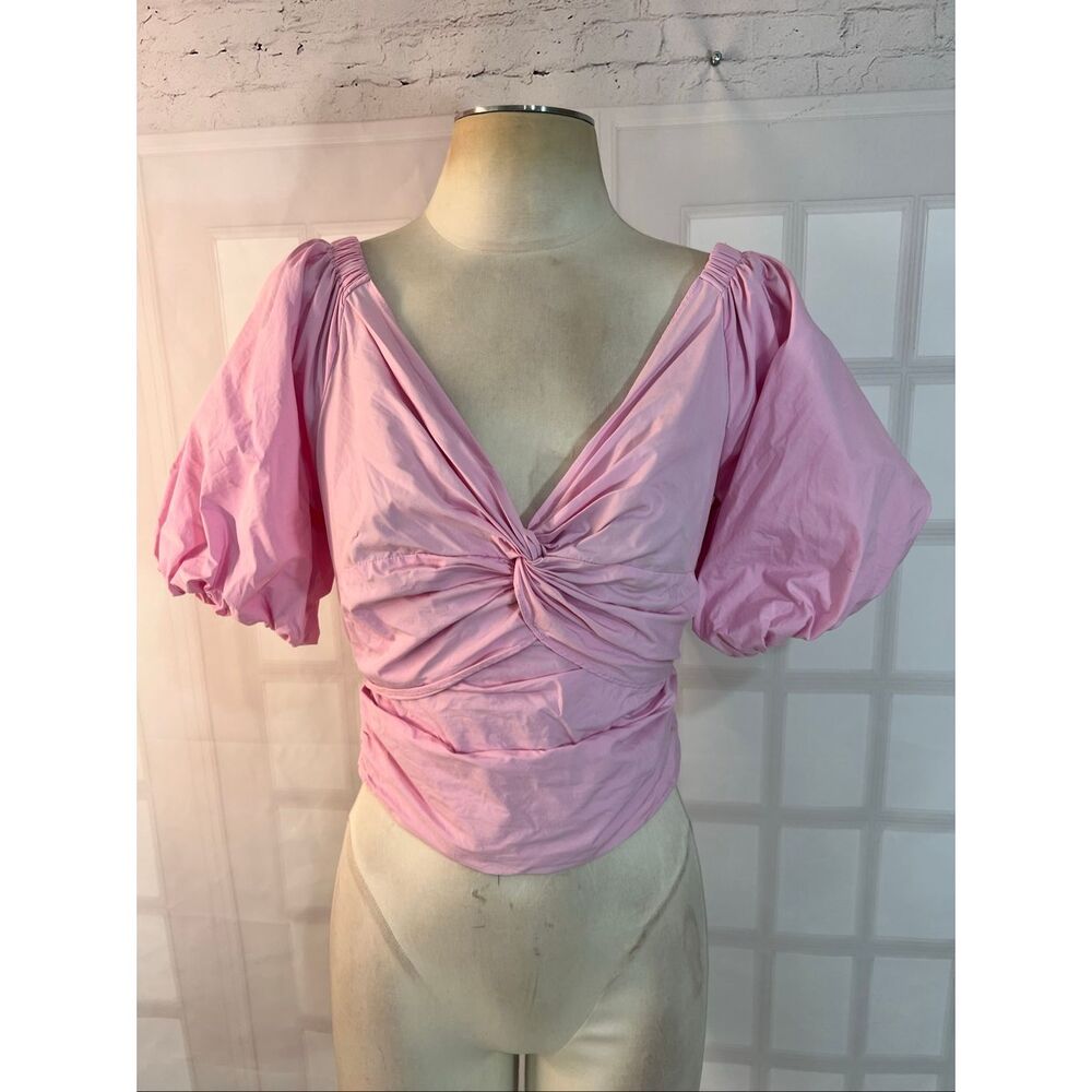 Anthropologie Mare Mare Pink Puff Sleeve Twist Front Bow Back Blouse Size XS